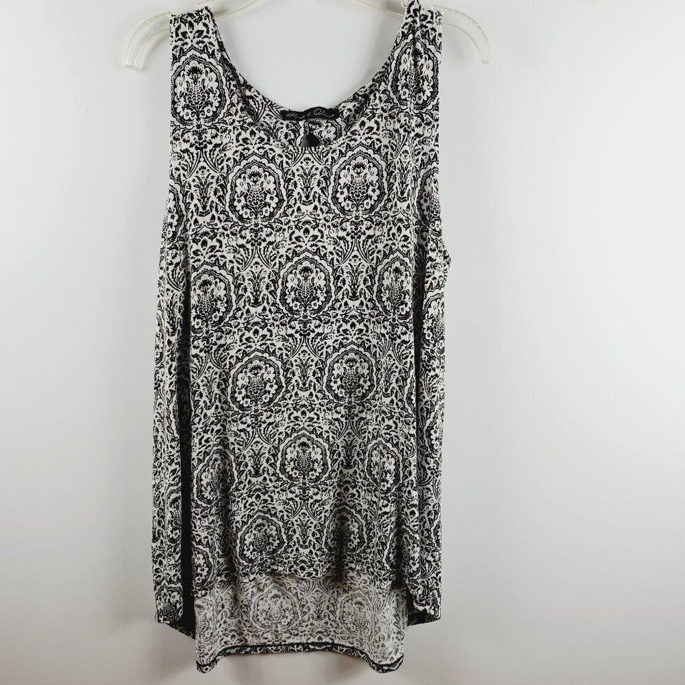 Rose & Olive High-Low Black & White Open-Back Draped Sleeveless Tunic Top Sz M
